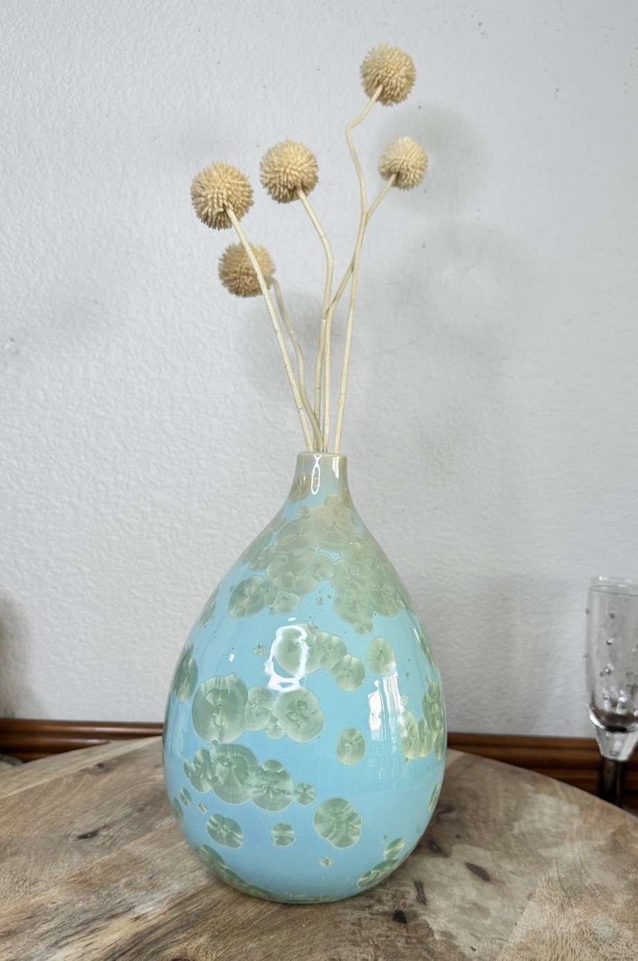 Simon Pearce Teardrop Jade Crystalline Vase Celadon Organic Studio Pottery