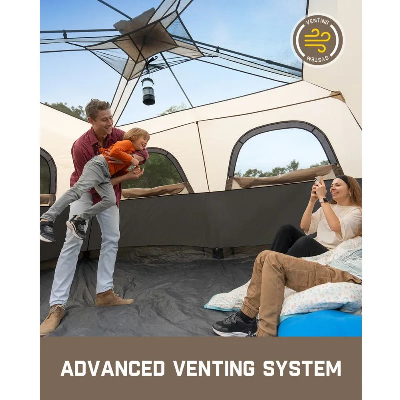 FanttikOutdoor 10 Person Camping Tent Setup in 60 Seconds with Rainfly & Windpro