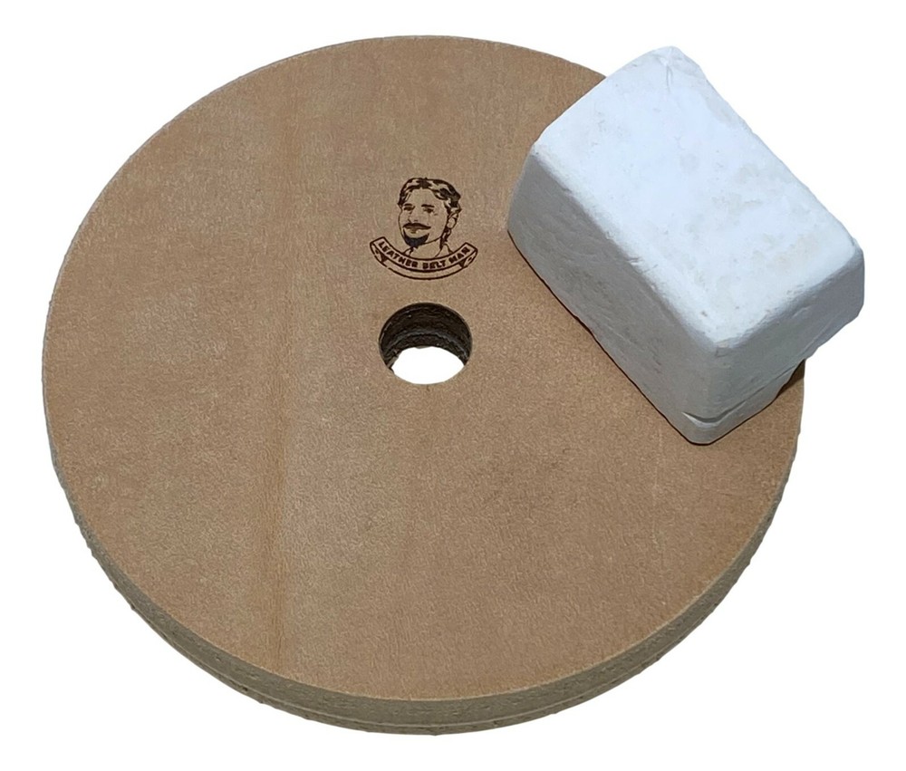4" Diameter Leather Honing Wheel - Fits 1/2" Arbor - With Buffing Compound