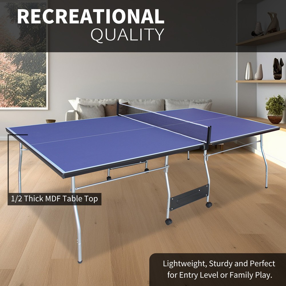 8ft Mid-Size Table Tennis Table Foldable & Portable Ping Pong Table Set