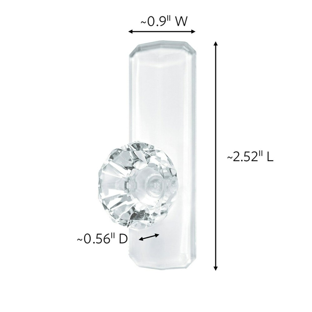 Command Medium Crystal Hook, Holds up to 2 lb, 2 Wall Medium, Transparent