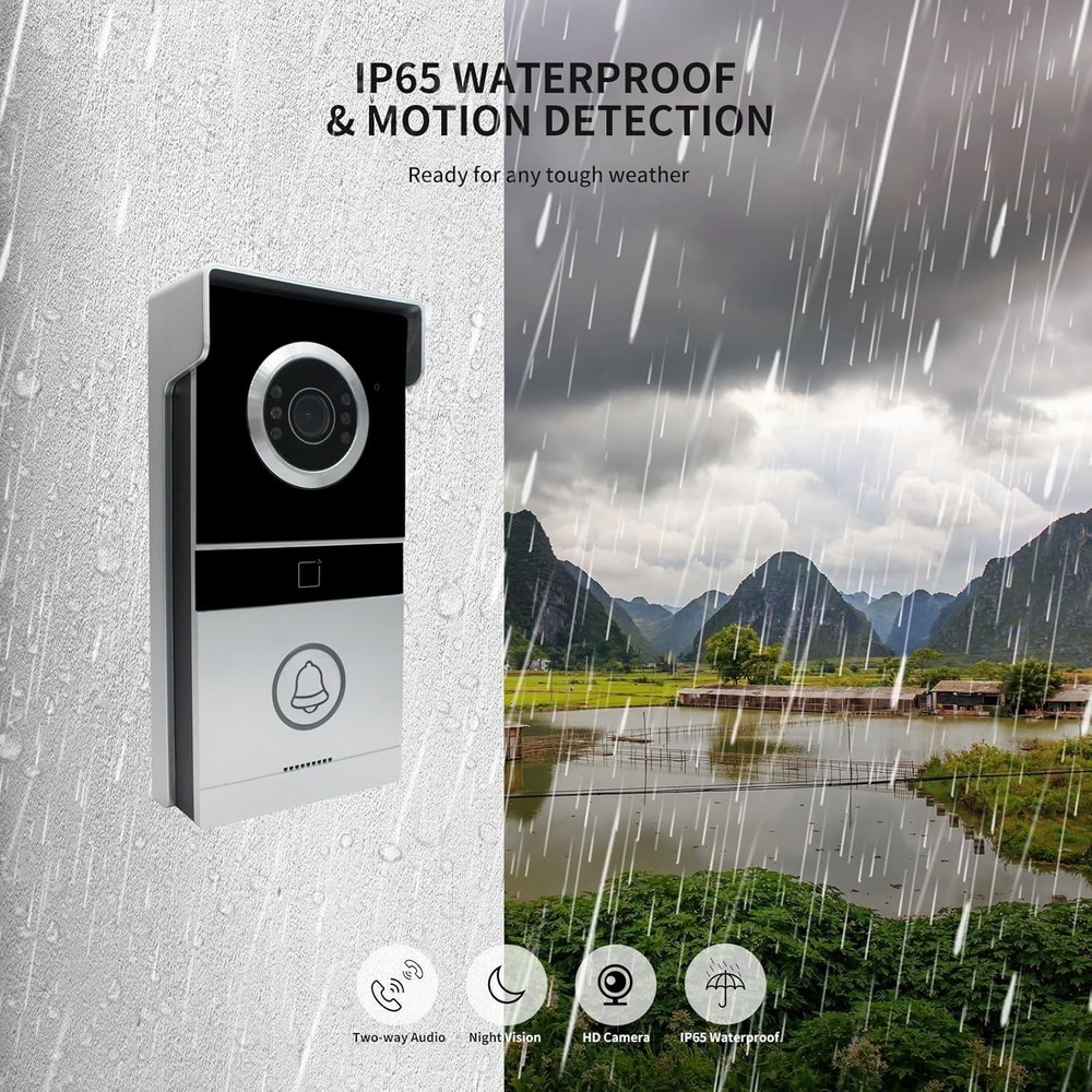 4 Wired Video Doorbell Intercom System,7 inch Monitor,Two-Way intercom,Real-time