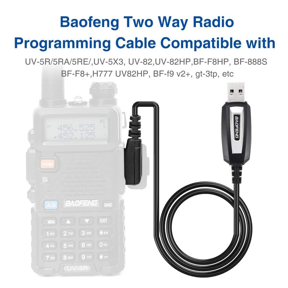 CH340 USB Programming Cable for Baofeng & Compatible Models - Black