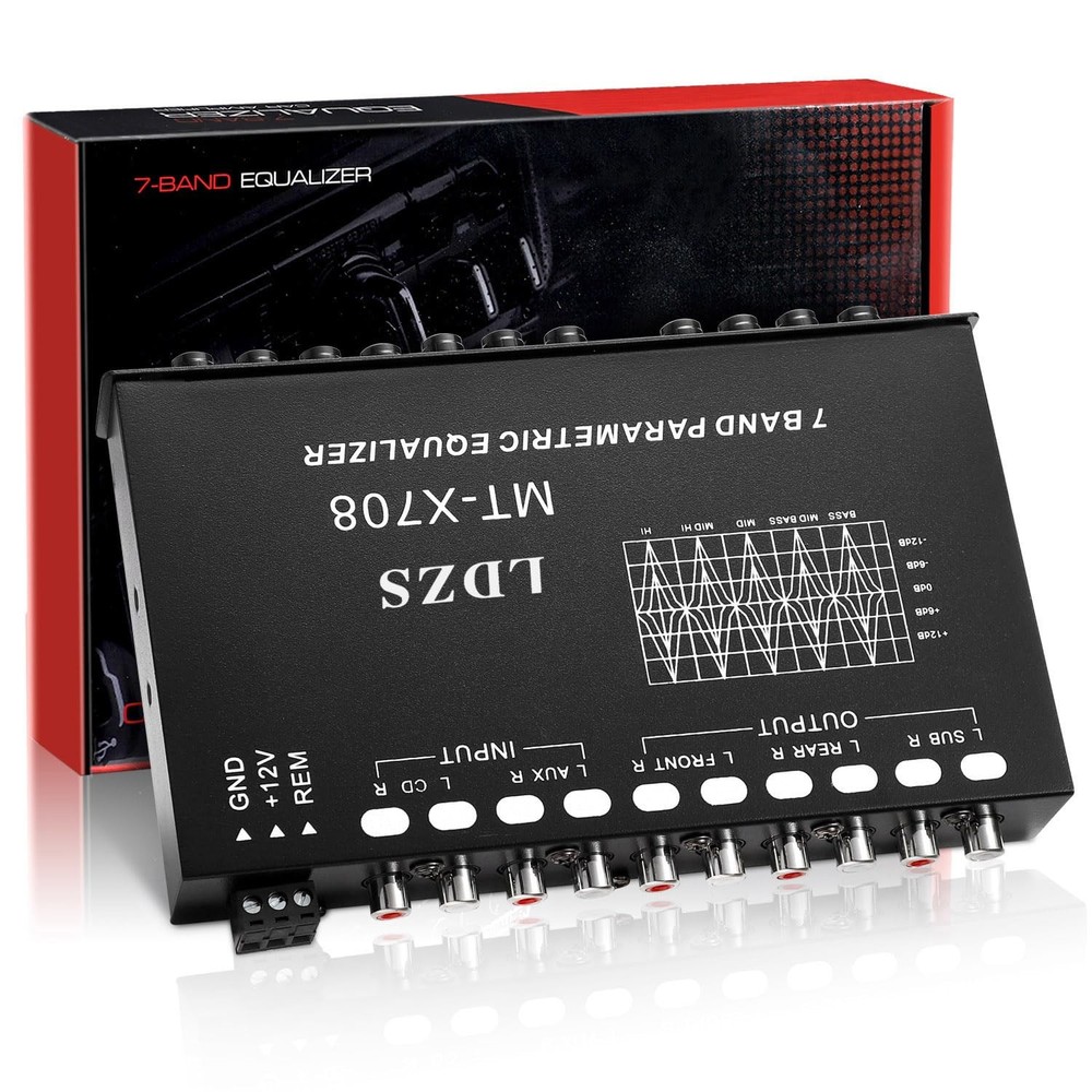 7-Band Car Audio Equalizer, Adjustable 7 Bands EQ Car Amplifier Graphic Equal...