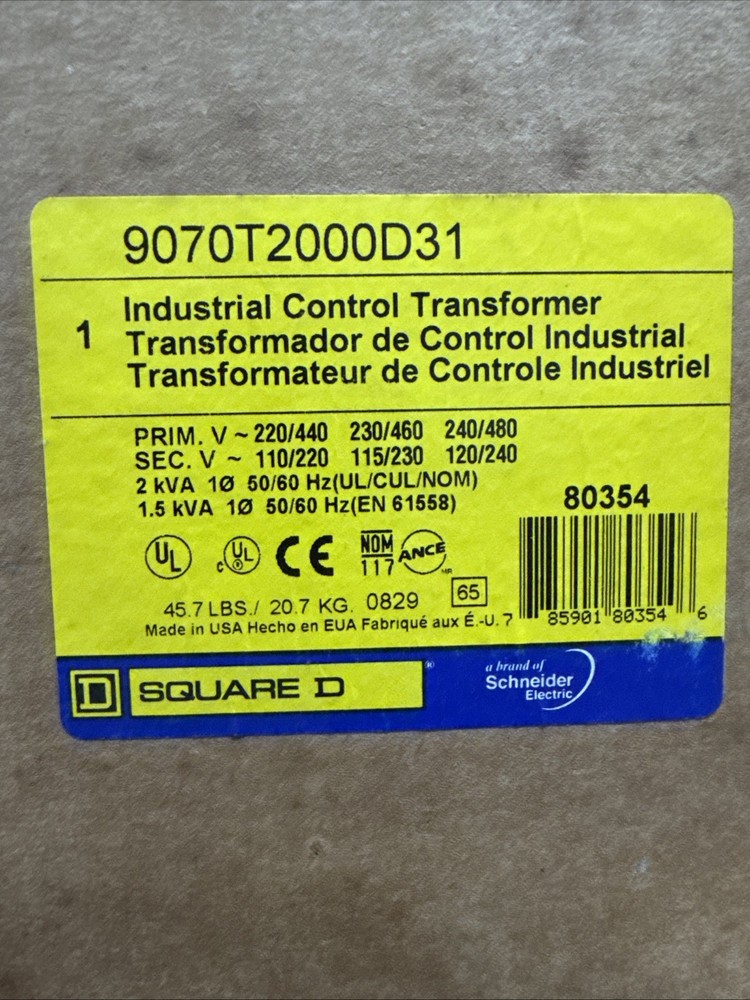 Square D Industrial Control Transformer 9070T2000D31