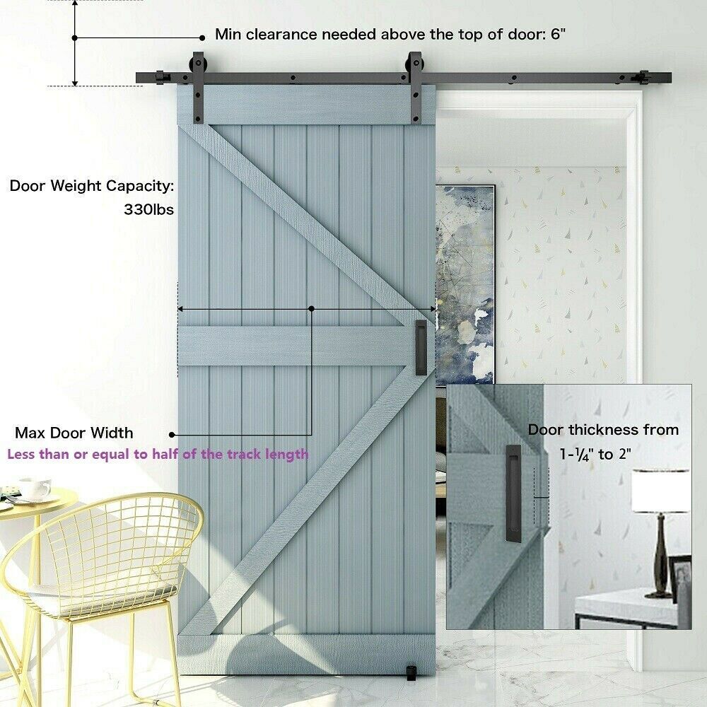 6.6 FT Heavy Duty Sliding Barn Door Hardware Track Kit for 36"~40" Single Door