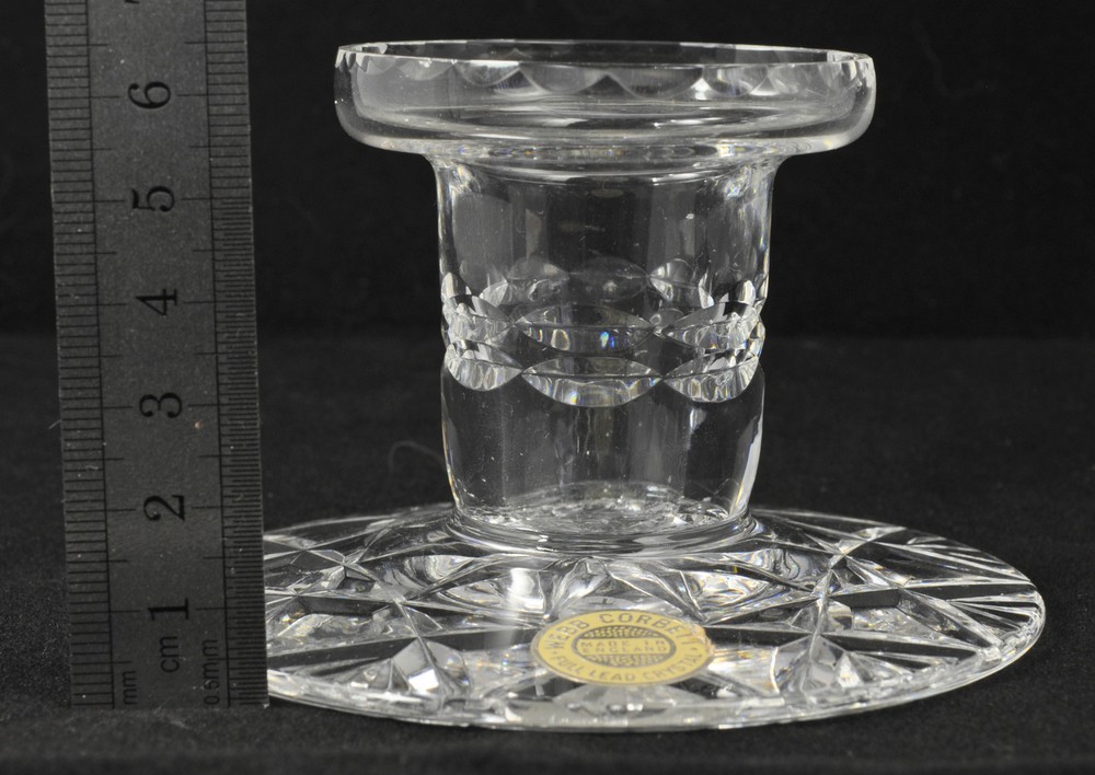 Webb Corbett crystal candlesticks with original stickers