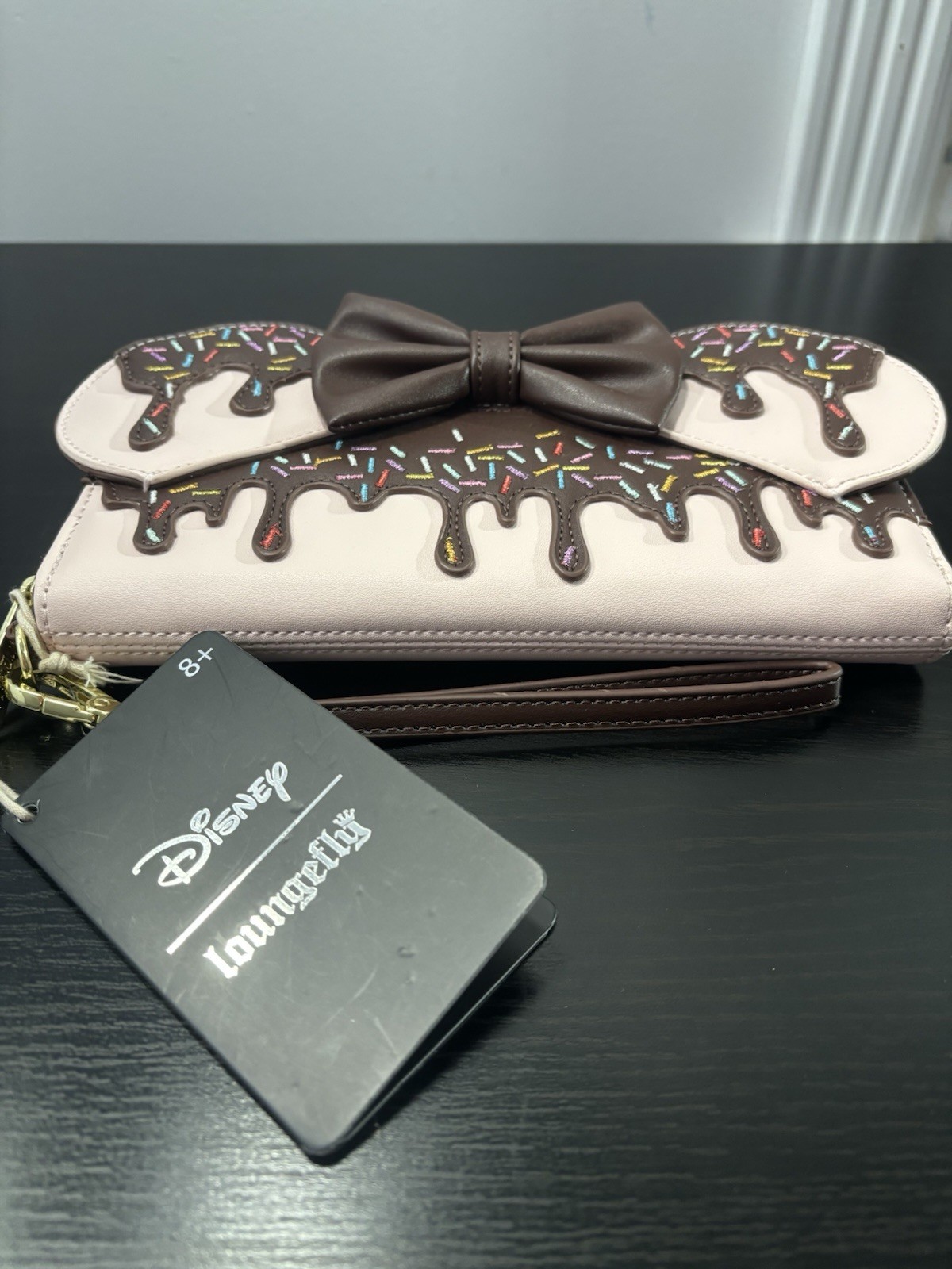 Loungefly Disney Minnie Mouse Chocolate Pink Lollipop Ears Wallet with Bow NWT