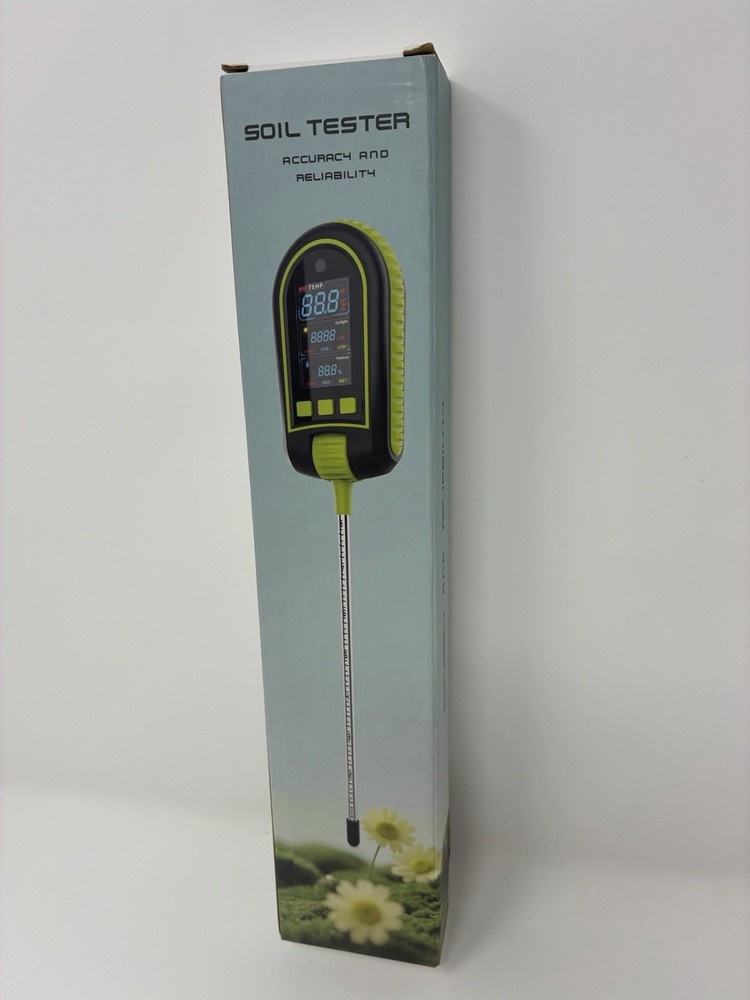 Digital Soil Meter Black/Yellow, Measures pH, Moisture, Temp, Light