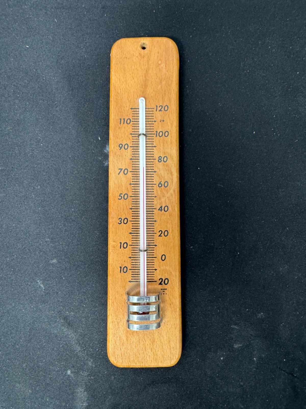 Vintage Wood and Metal Thermometer Made in the USA