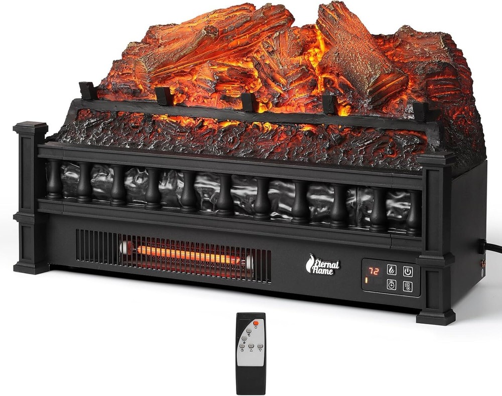 Realistic 1500W Infrared Electric Fireplace Insert Logs, Adjustable Brightness