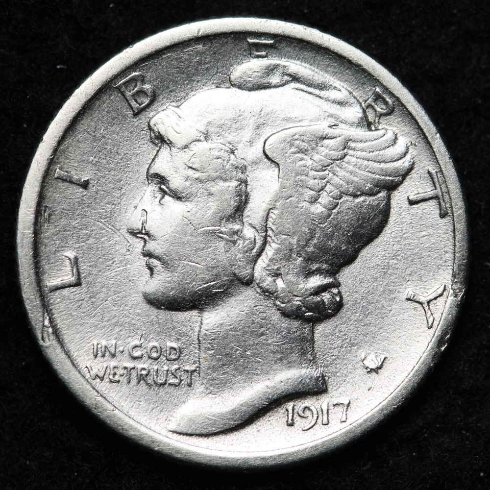 1917 Mercury Silver Dime AU E259 T