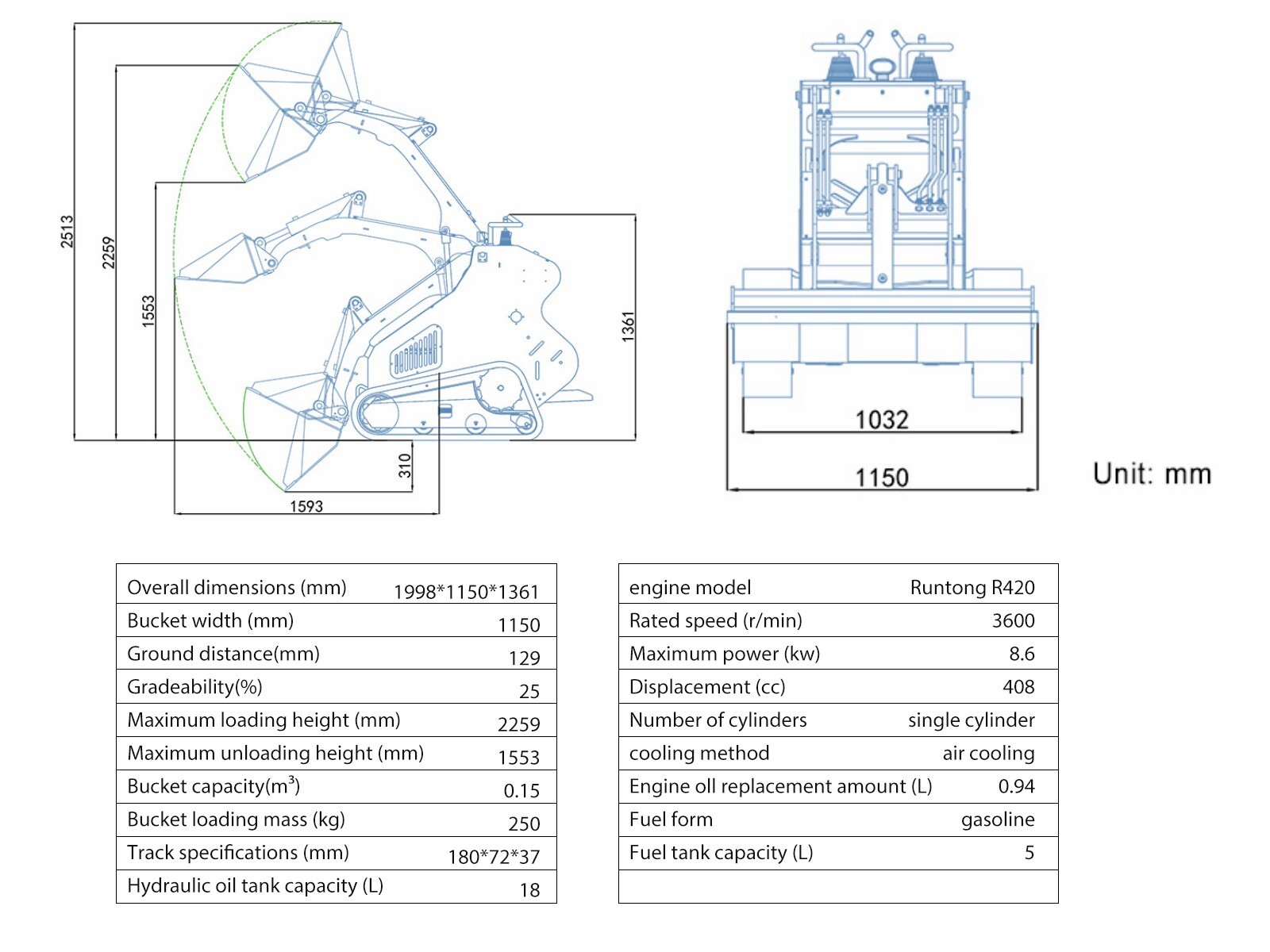 13.5HP Mini Skid Steer Loader Gasoline Crawler, New, Free Shipping