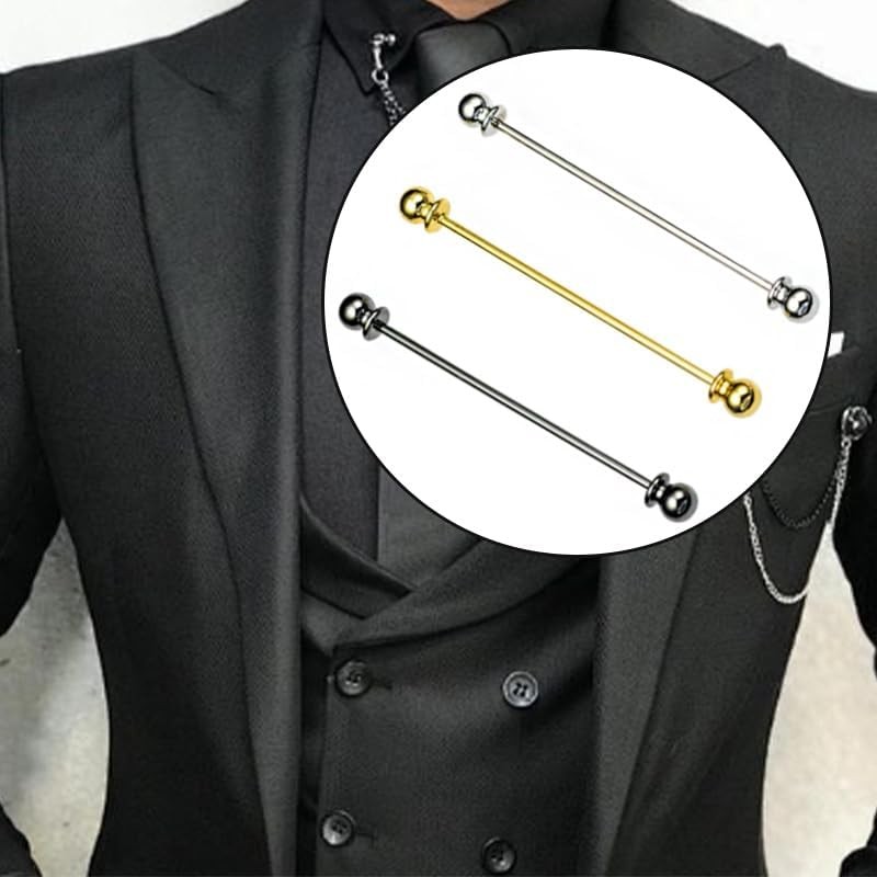3PCS Men's Brass Ball Collar Tie Pins, Classic Shirt Collar Bar Tie Clips, for L