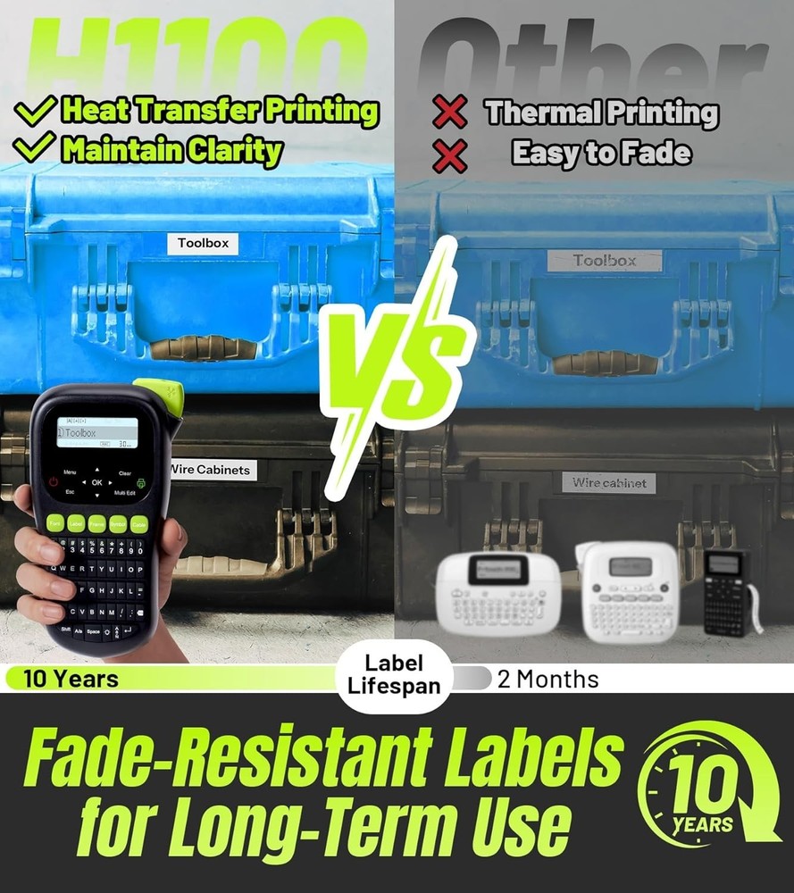 Versatile H1100 Label Maker - Lightweight with 4 Tapes & Multiple Label Sizes