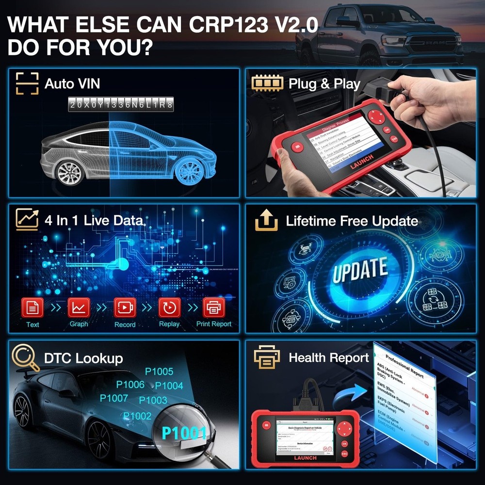 LAUNCH CRP123 V2.0 OBD2 Scanner Engine ABS SRS