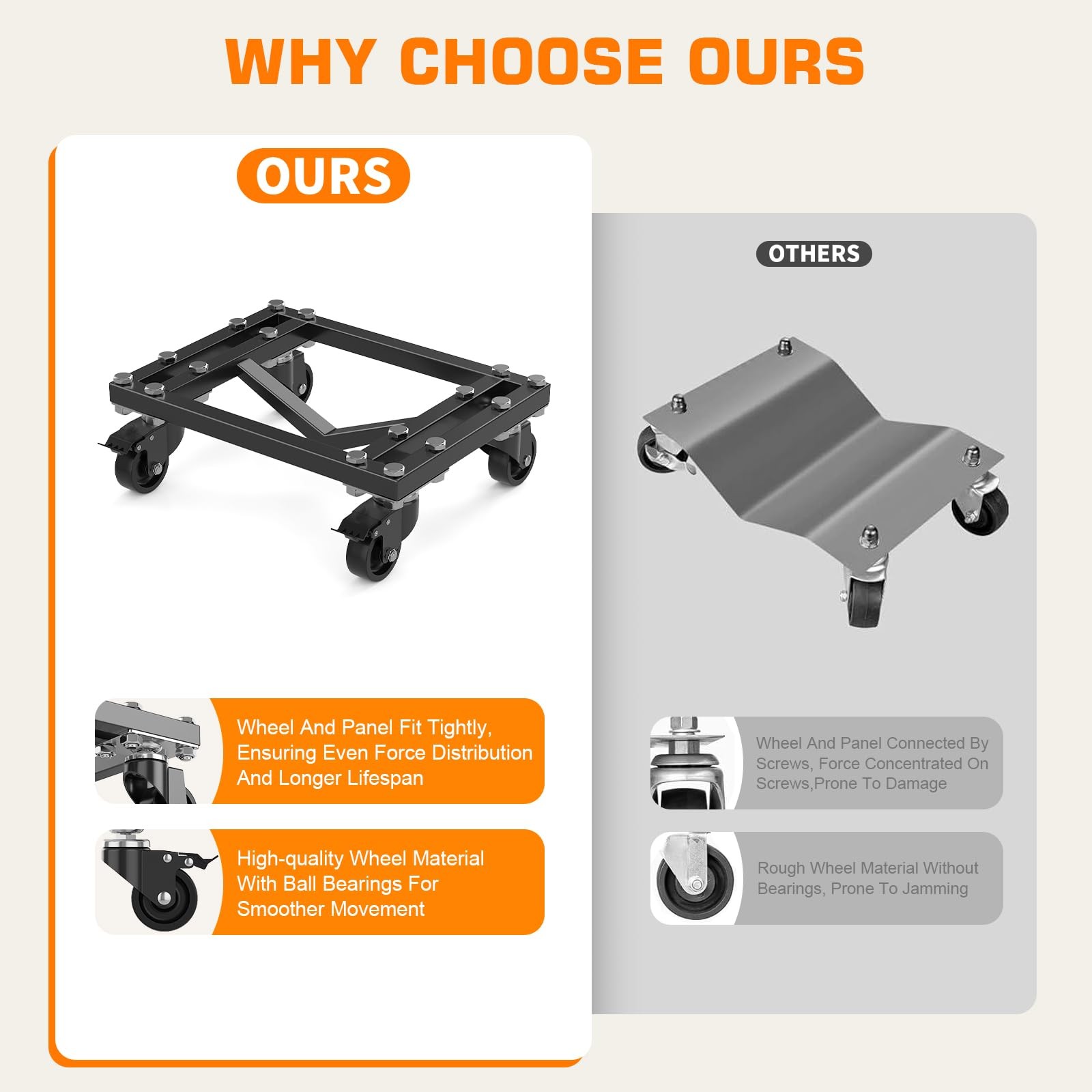 Car Dolly Set of 4 6000LB Lockable Swivel Casters V-Shaped Design