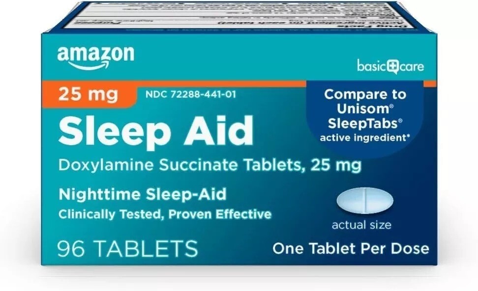 Basic Care Sleep Aid, Doxylamine Succinate Tablets, 25 mg, 96 Count