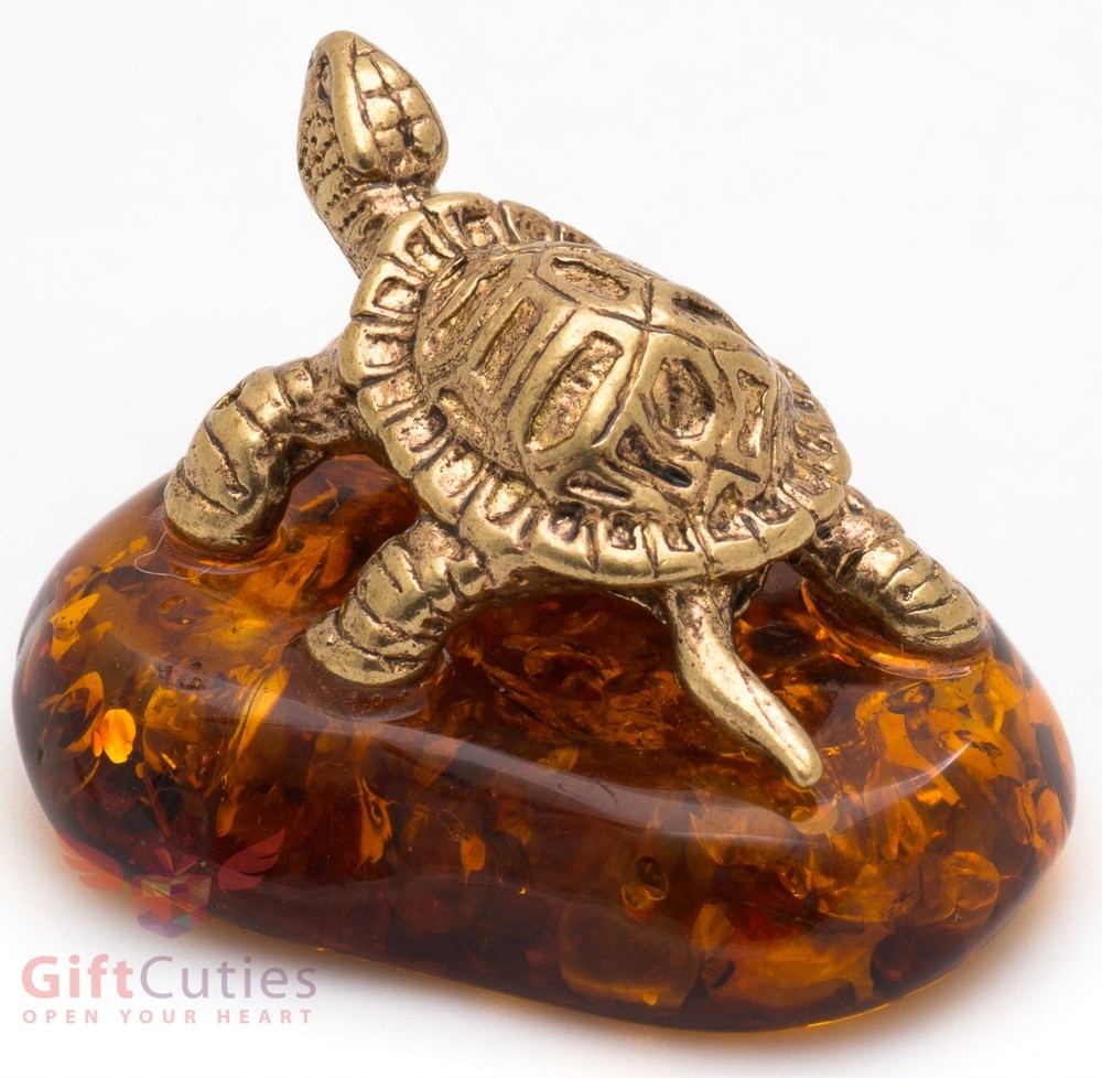 Solid Brass Amber Figurine Tortoise Turtle in Amber Shell talisman IronWork