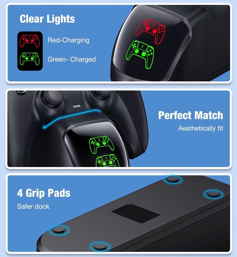 Controller Charging Station for PlayStation 5 Dualsense Controller with Dual ...
