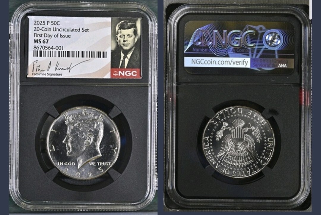 2025 P & D KENNEDY NGC MS67 HALF DOLLAR FIRST DAY ISSUE FDI ,Signed Set 50C