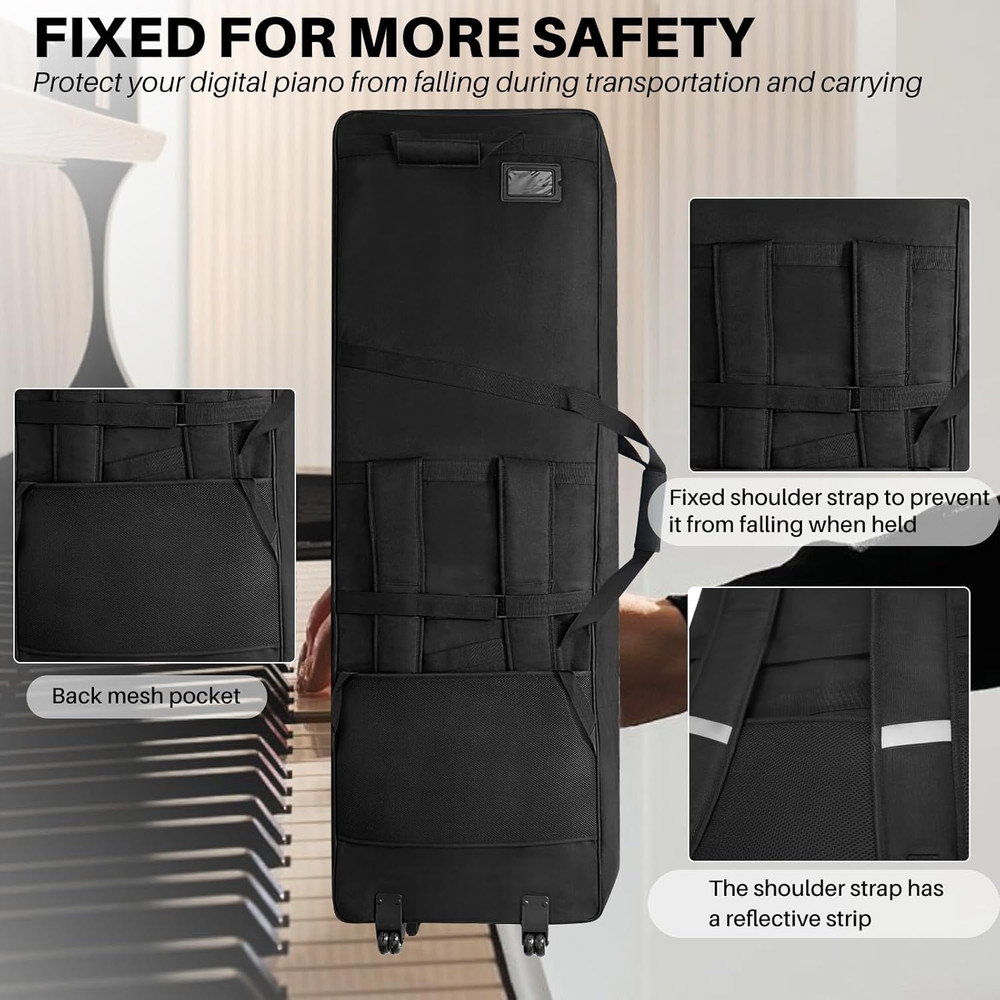 88-Key Keyboard Case with Wheels & Adjustable Shoulder Straps– Padded Rolling Gi