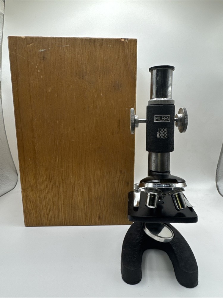Vintage 1960s Milben Microscope & Slide Set - Japan