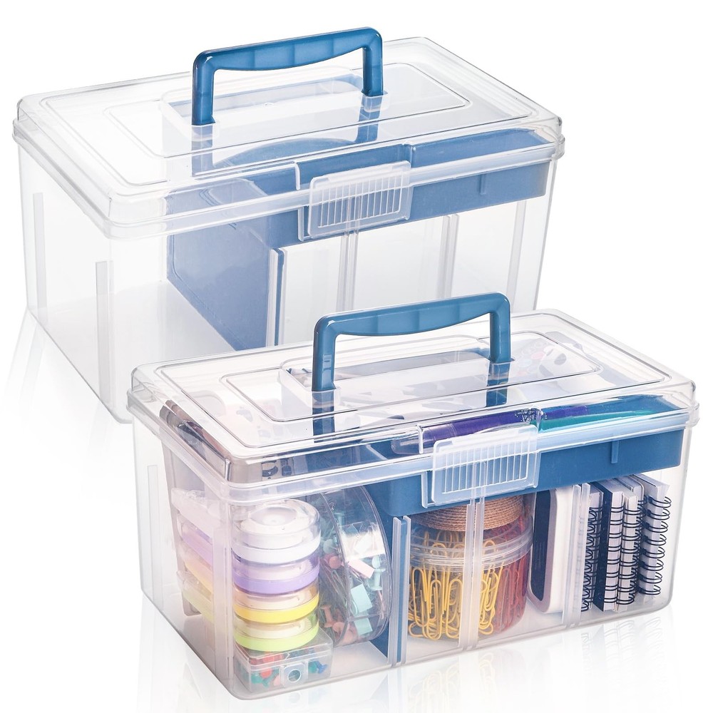 2 Pack Plastic Dividing Storage , 2 Layer Multipurpose Craft Organizer and St...