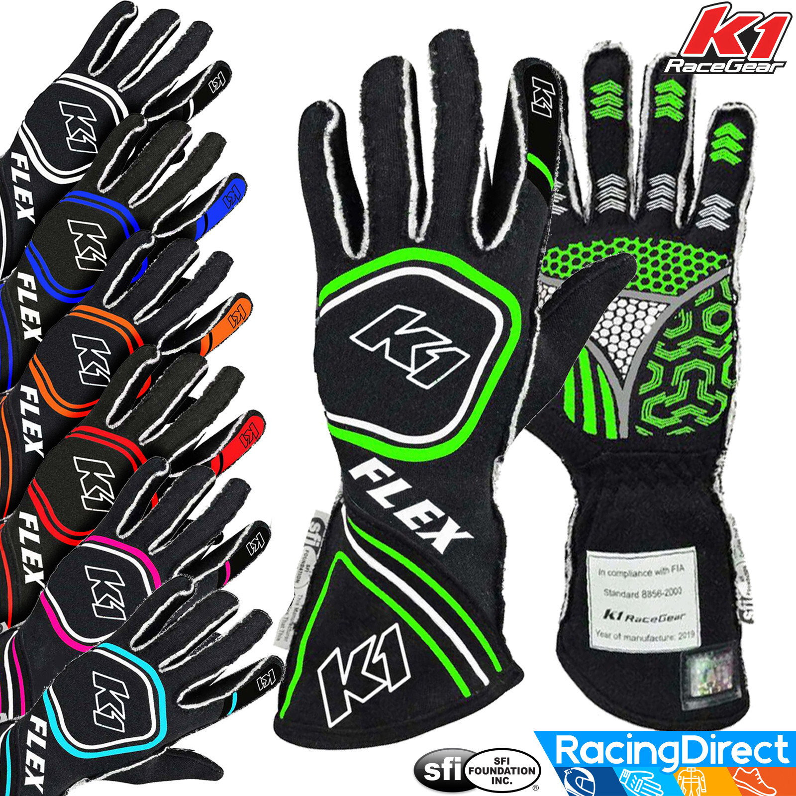K1 - Flex SFI-5 Auto Racing Gloves - SFI 3.3/5 Rated Driving Nomex Gloves