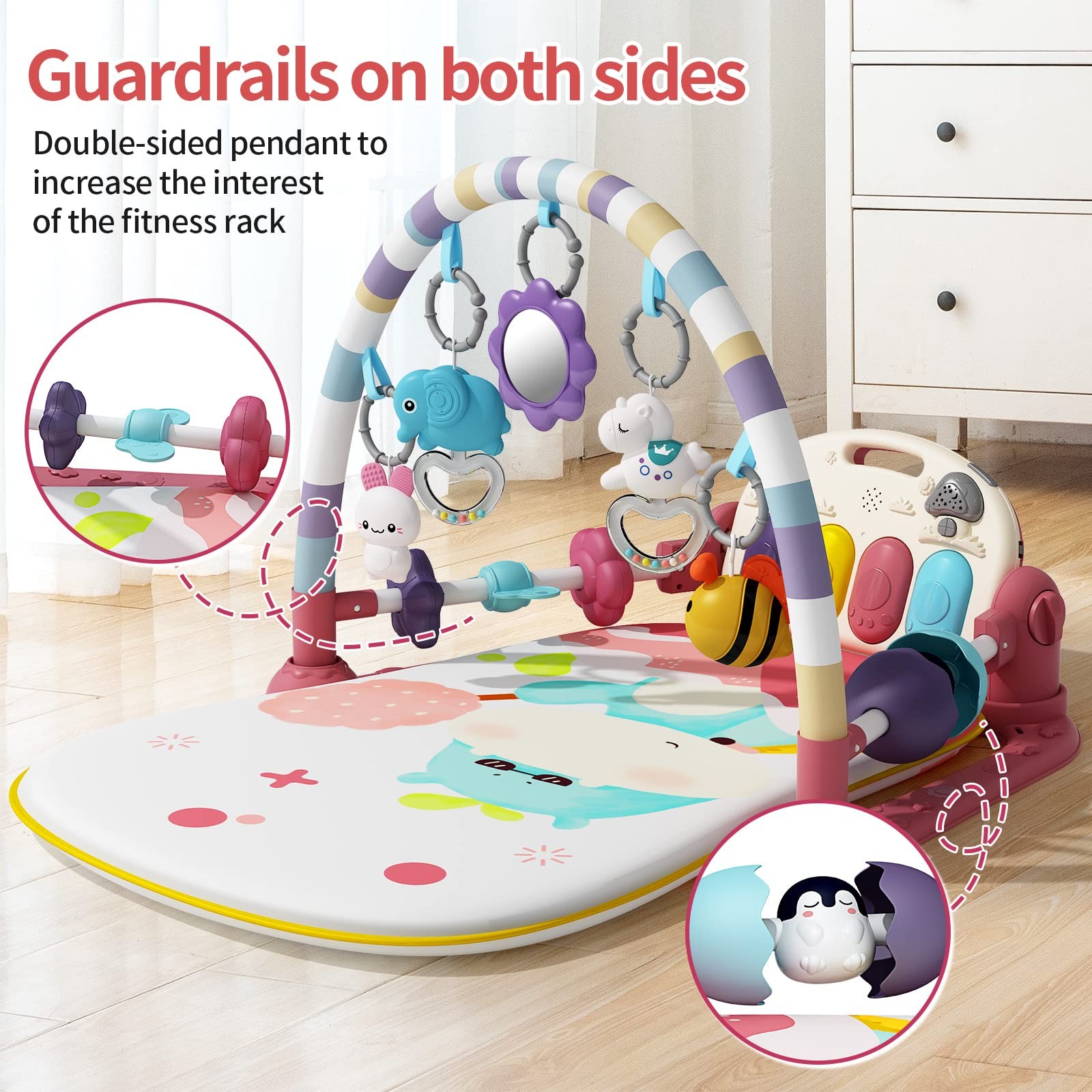 Baby Gym with Musical Piano,Baby Play Mat Tummy Time Baby Activity Gym Mat wi...