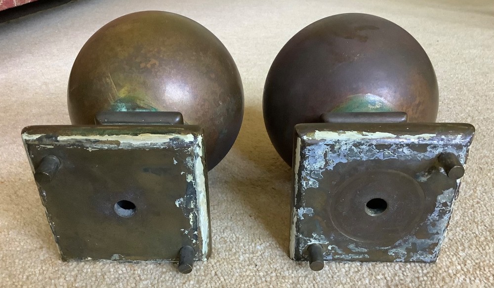 Pair Antique Brass Newel Posts Finials
