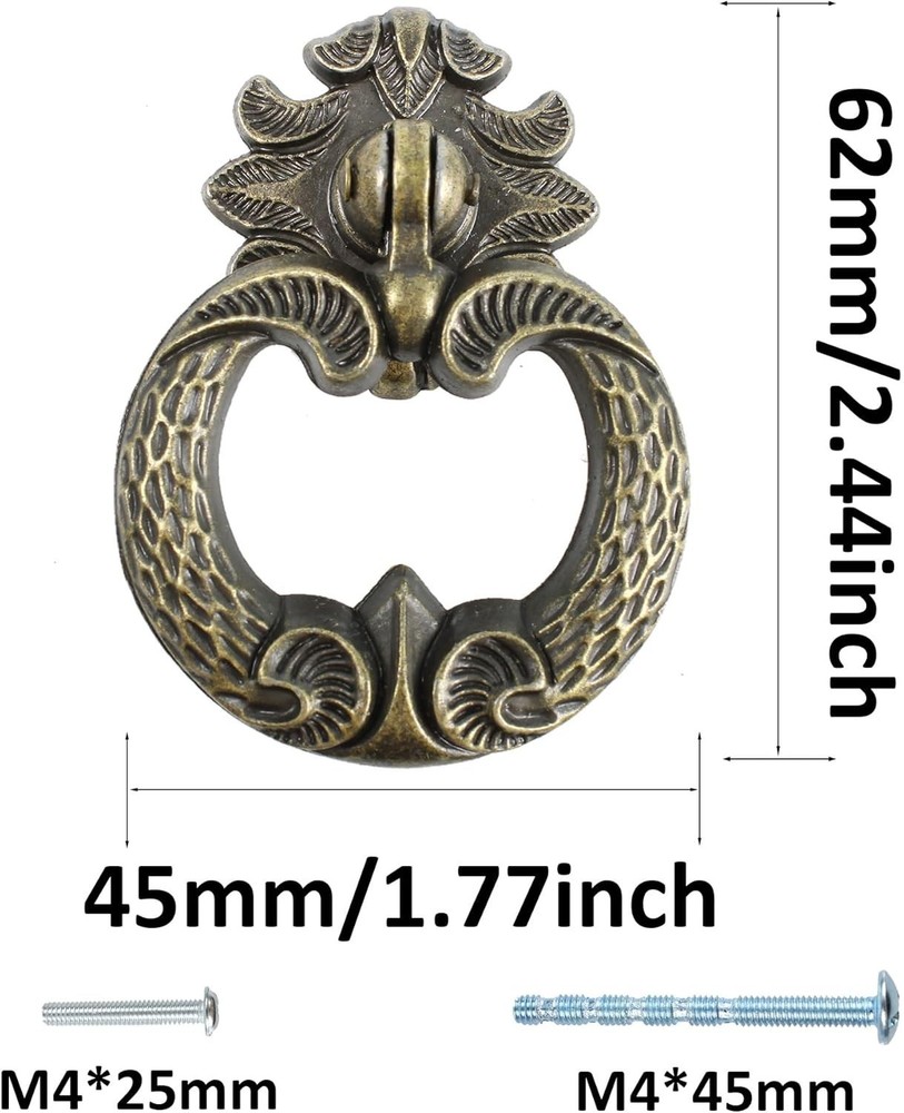 6PCS Vintage Bronze Drawer Ring Pulls, Antique Single Hole Pull Handles, round D