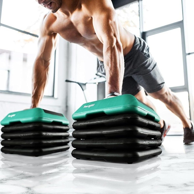 Anti-Slip Aerobic Step Platform W/ Adjustable Height & Removable Risers Exercise