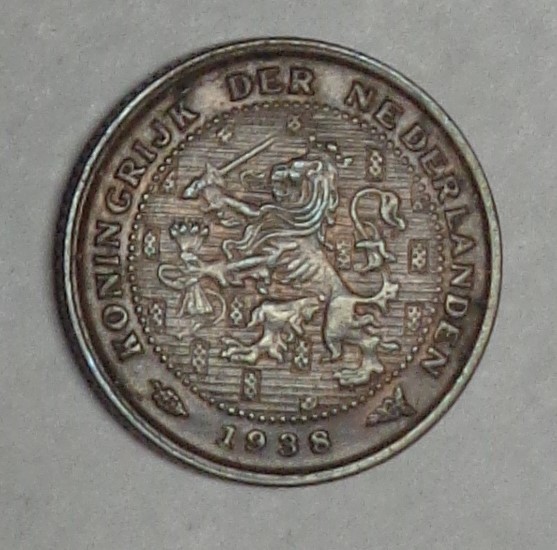 NETHERLANDS 1/2 CENT 1938 Small Size XF