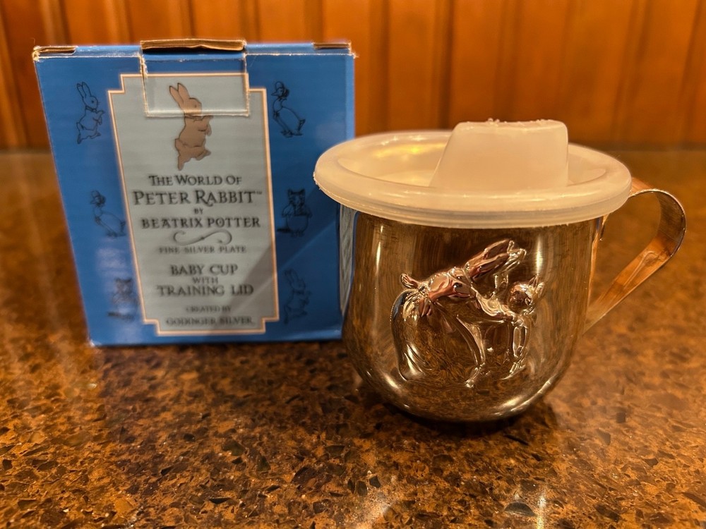 NEW IN BOX Beatrix Potter Peter Rabbit Silverplate Baby Cup with Training Lid