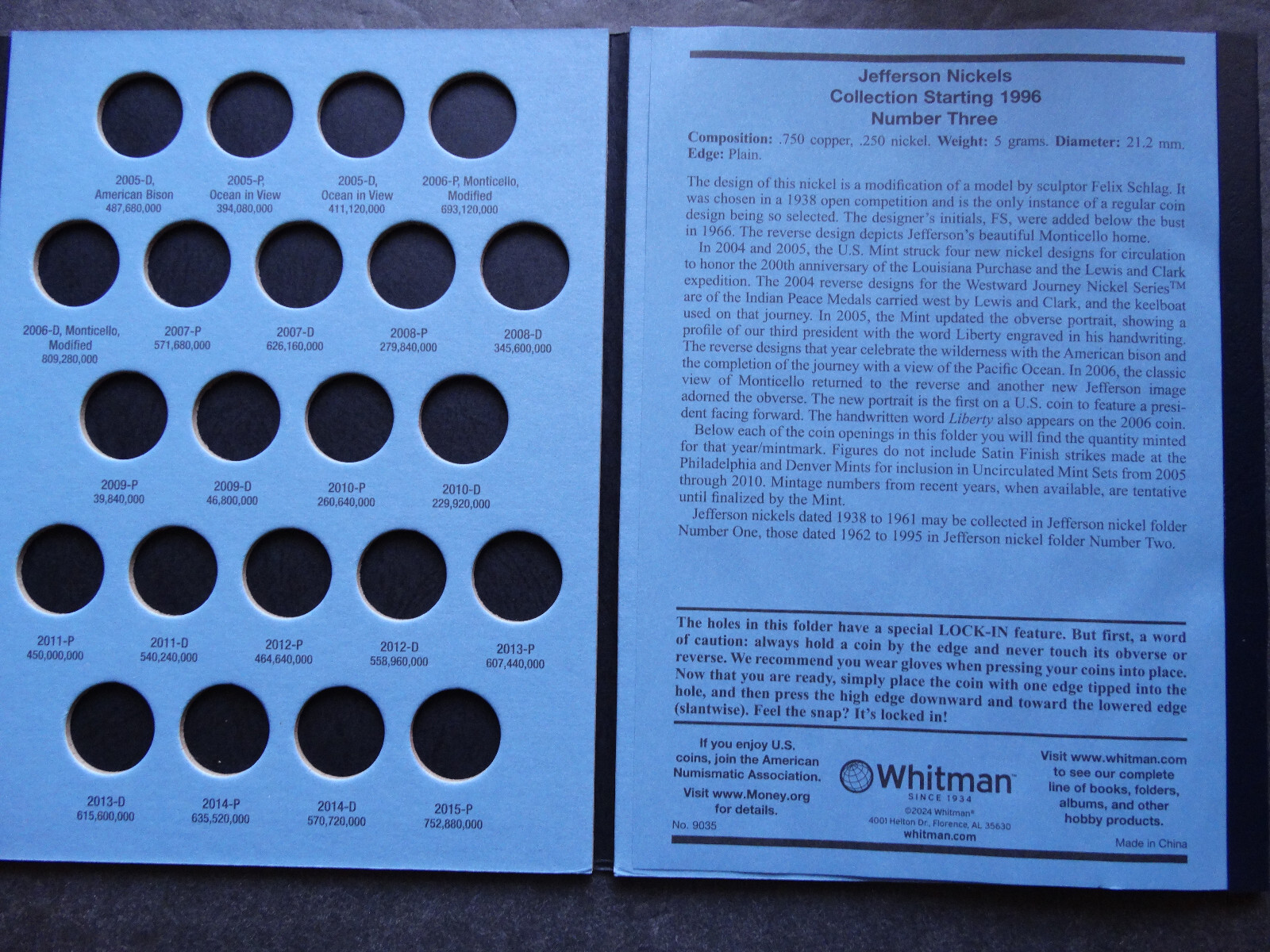 Set of 3 Whitman Jefferson Nickel Coin Folders Number 1-3 1938-2025 Book