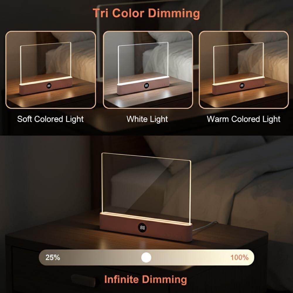 Rechargeable Flat Book Light: Transparent LED, 3 Color Modes, Brightness & Timer