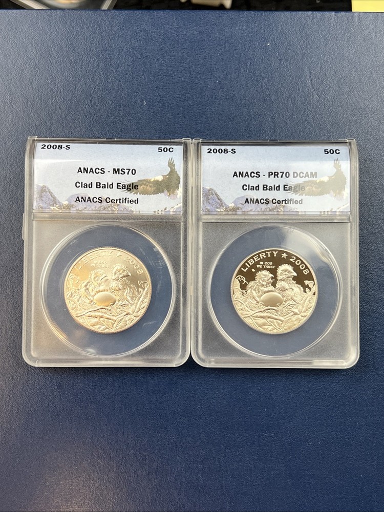 MS70 & PF 70 2008-S Commemorative Half Dollar Bald Eagle ANACS