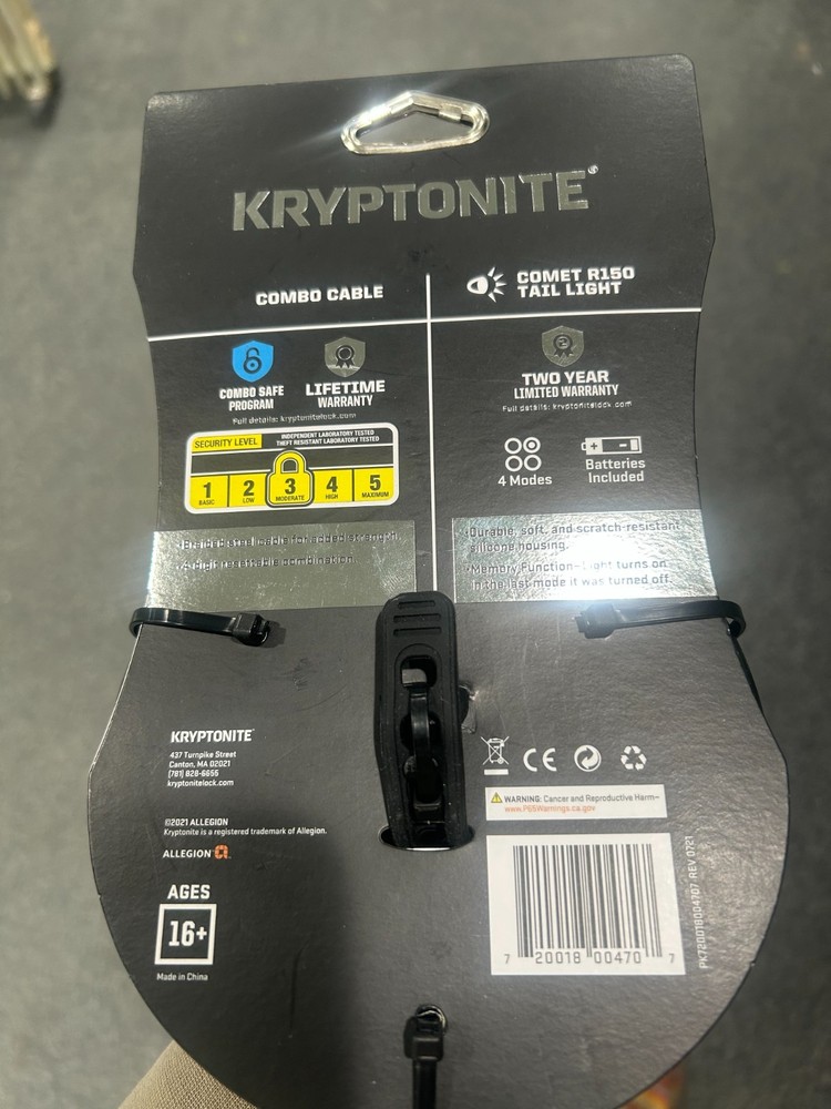 Kryptonite COMBO LOCK & Comet R150 Tail Light combination lock level 3