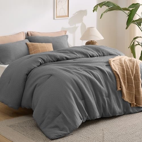 Waffle Comforter Set, Soft and Breathable Bedding King 03 - Dark Gray