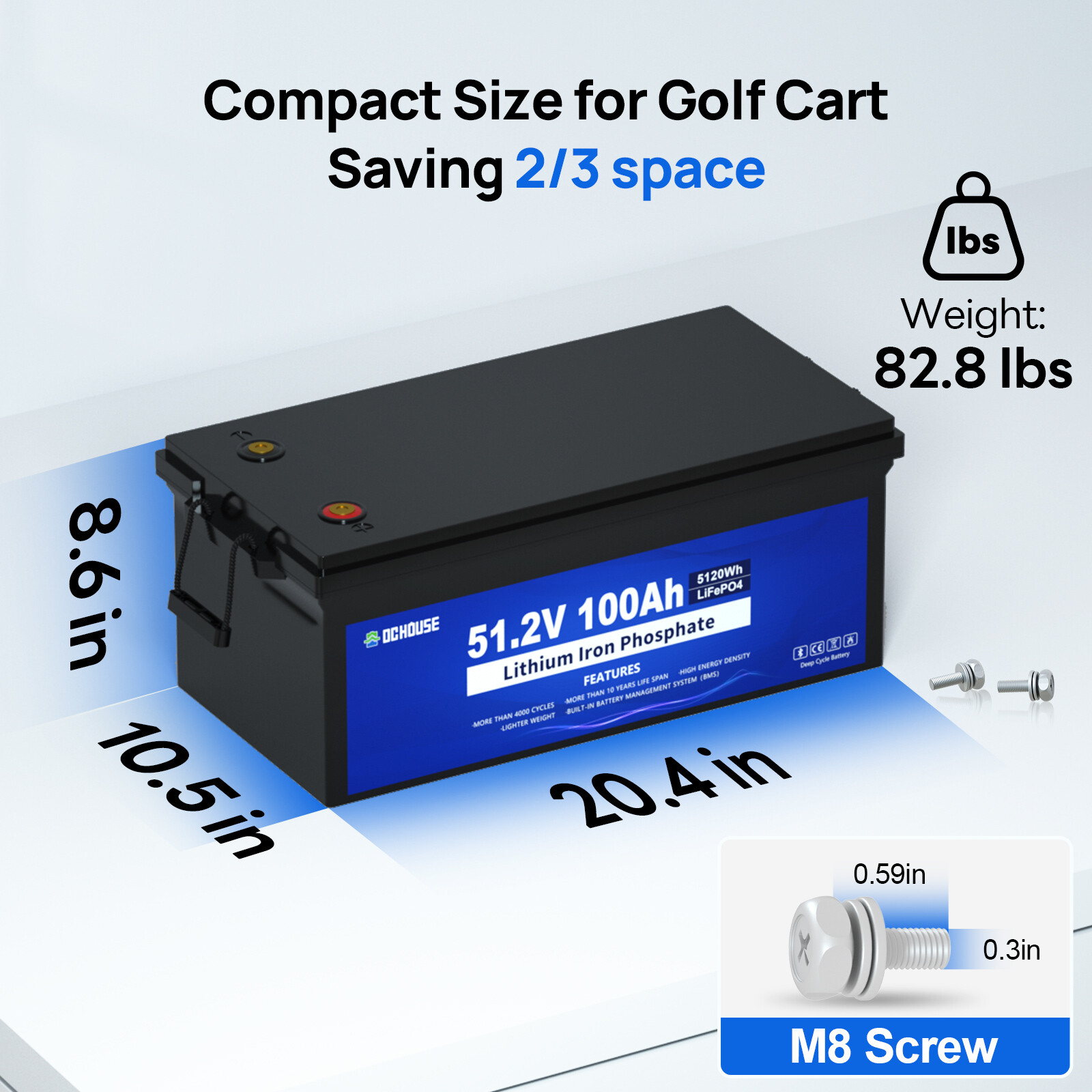 48V 100Ah Lithium Golf Cart Battery with 18A Charger Golf Cart, Trolling Motor