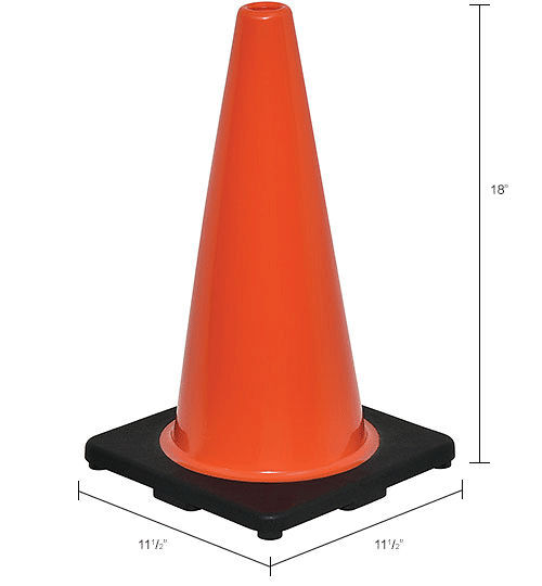 18" Non-Reflective Traffic Cone Black Base 3 lbs