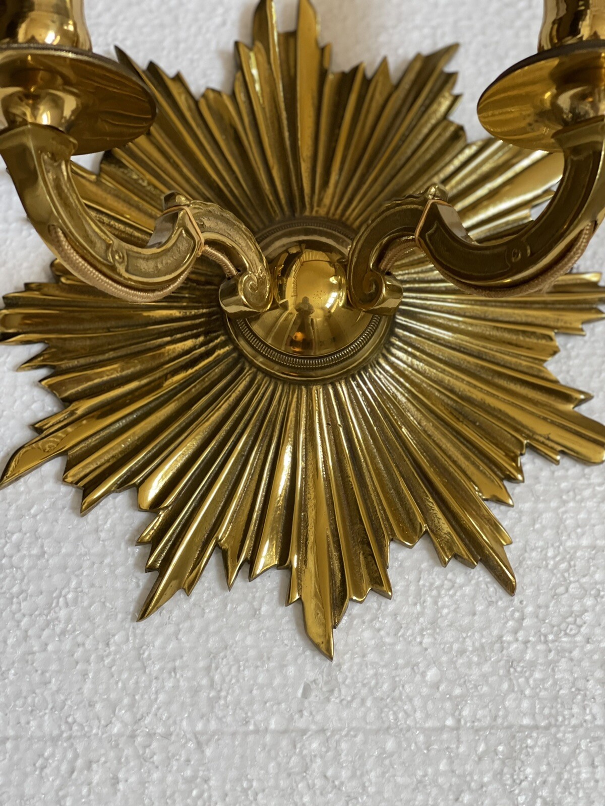 PAIR - Antique Vintage Art Deco Bronze Brass Starburst Sunburst Wall Sconce