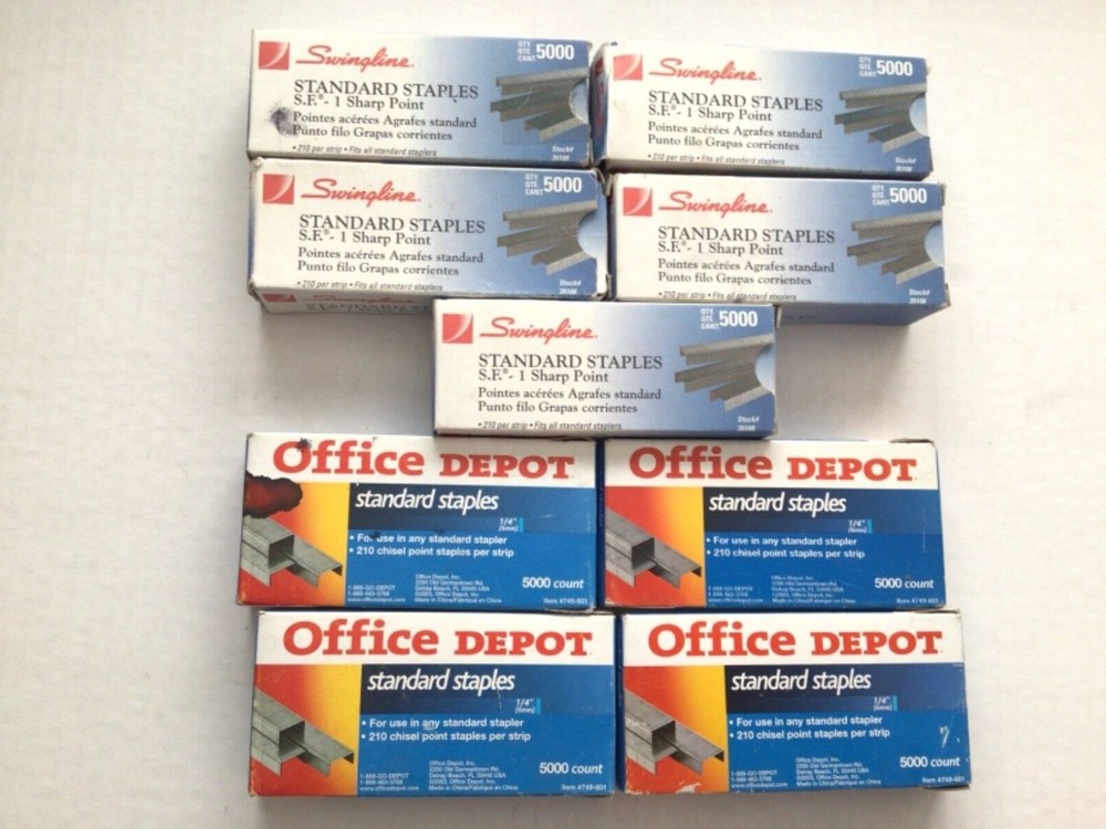 9 Boxes Office Depot/Swingline Standard Staples 5000 each Box