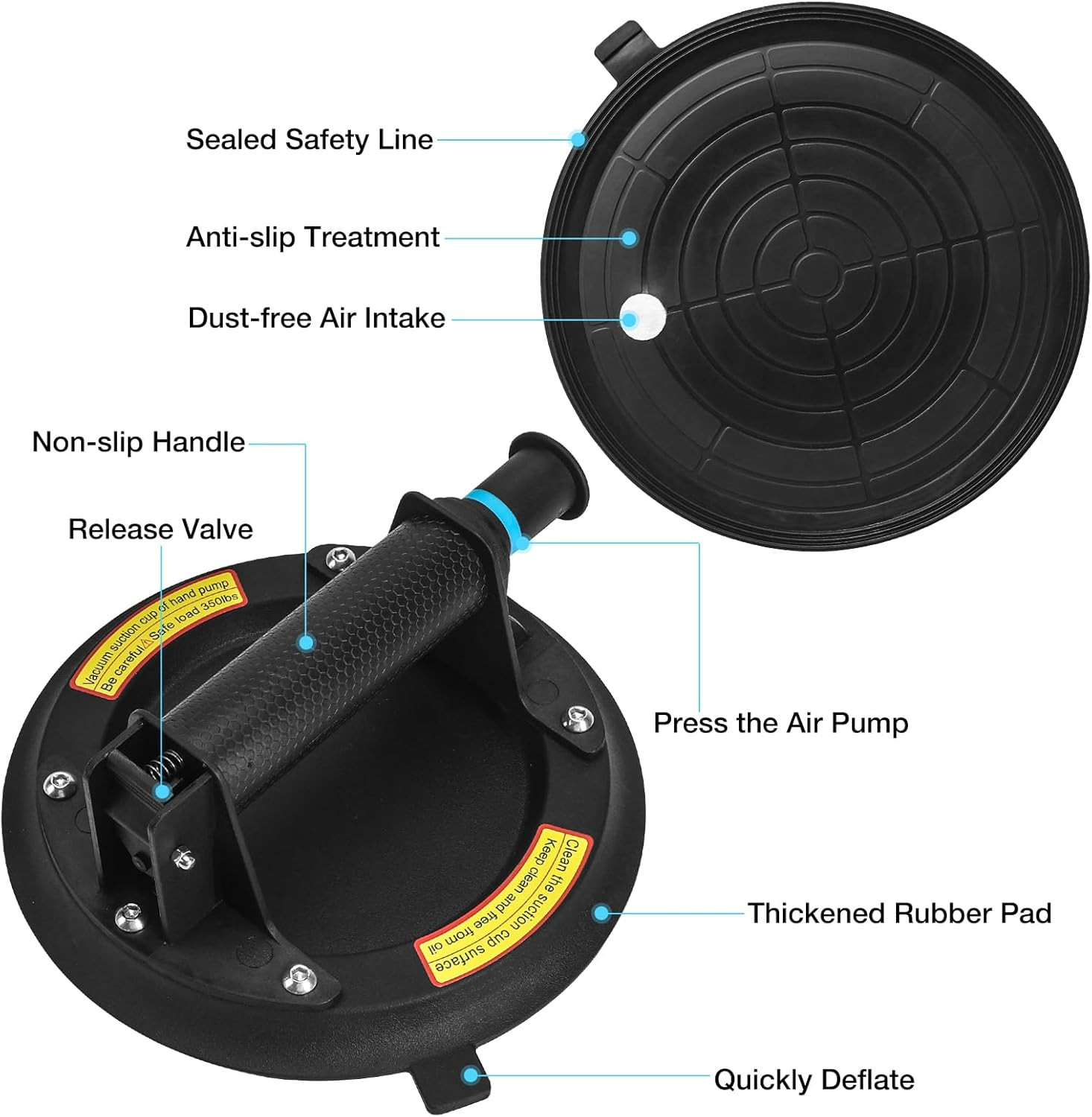 8" Glass Suction Cups,2 Pack Suction Cups for Glass, Glass Suction Cups to Lift