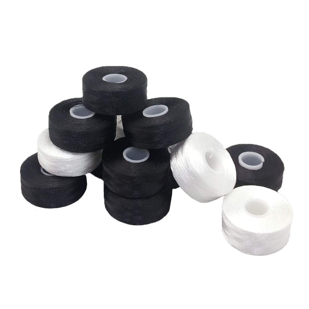 Prewound Bobbin Thread, Sideless, 144pcs Type L Size (SA155) (72White + 72Bla...