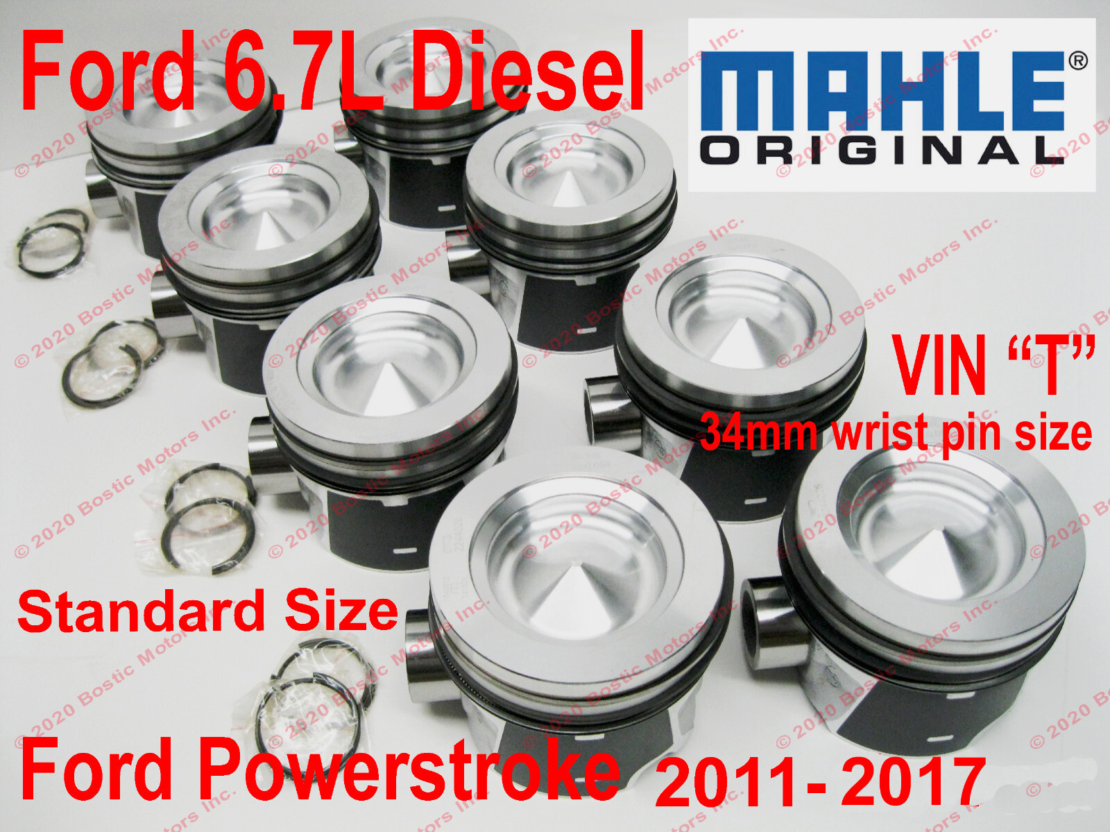 Ford 6.7 6.7L Powerstroke Diesel Pistons MAHLE Standard set 8 w/ Rings 2011-2017