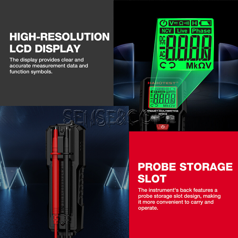 HT93 Digital Multimeter Smart Meter 2000 Counts AC Voltage NCV Tester Car Range-