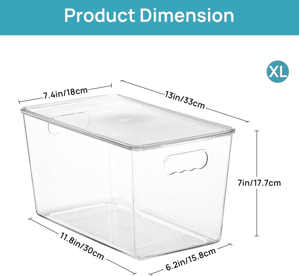 4-Pack XL Clear Stackable Storage Bins with Lids - Perfect for Pantry & Kitchen