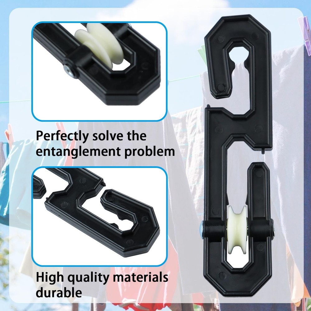 2 Pack Clothesline Tightener Plastic Pulley（Black）+Clothesline...